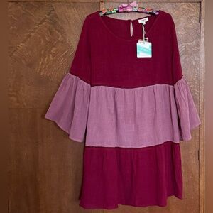 NWT Umgee tiered cotton mini dress bell sleeves